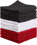 Towel and Linen Mart 100% Cotton - Wash Cloth Set - Flannel Face Cloths, Highly Absorbent and Super Soft Feel Fingertip Towels (Pack of 12, Red, White & Grey)