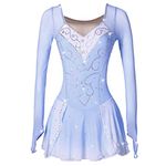 JRUIA Professional Figure Skating Competition Dress Girls' Long Sleeve Ice Skating Performance Costume Gymnastics Leotards,Blue,11_13Years