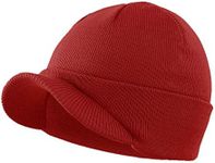 Home Prefer Men's Winter Beanie Hat with Brim Warm Double Knit Cuff Beanie Cap Red