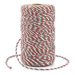 Christmas String,Green Red and White Twine String,100 M Durable Cotton Baker's Twine, Heavy Duty Cotton Crafts Twine 2 mm for Christmas Packing Twine String Decorations