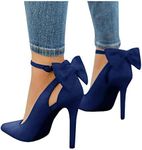 PiePieBuy Women's Pointed Toe High Heels Ankle Strap D'Orsay Pumps Shoes Bow Wedding Bowtie Back Dress Sandals Navy