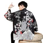 Seidarise Men's Haori Jacket Kimono Cardigan Yukata Noragi Happi Coat, 1-black3, Medium