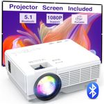 Mini Projector Portable with Screen, YOOYAA Bluetooth Projector Full HD 1080P 10000L, Outdoor Home Cinema Video Projector, 50% Zoom, Compatible with Smartphone/Laptop/TV Stick