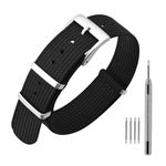 ANNEFIT Nylon Watch Strap 16mm, One-Piece Waterproof Military Watch Band with Heavy Silver Buckle (Black)