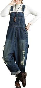 Yeokou Womens Loose Baggy Denim Wide Leg Drop Crotch Jumpsuit Rompers Overalls (One Size, Style 31 Dark Blue)