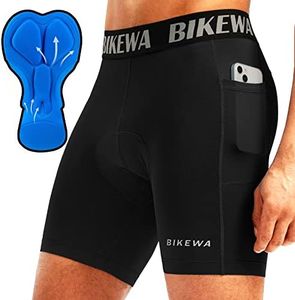 Men's 4D Padded Bike Shorts Cycling Underwear Biking Bicycle Road Riding Cycle Biker Padding Shorts for Men Side Pockets(Black,XXL)