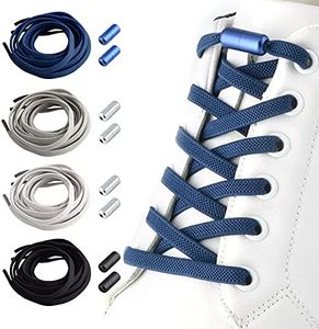 Aoliandatong Elastische Schnrsenkel,4Stze Universeller Schnrsenkel Ohne Binden, Gummischnrsenkel Einstellbare mit Metallverschluss fr Schuhe unterschiedlicher Gre(Schwarz+Wei+grau+Dunkelbla)