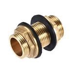 sourcing map Bulkhead Fitting, G3/4 Male, Tube Adaptor Connector Hose Fitting, with 2 Silicone Gaskets, for Water Tanks, Brass, Gold Tone