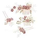 STOBOK Pack of 4 Vintage Gold Flower Pearl Hair Comb Crystal Hairpins Bridal Headpieces Wedding Hair Accessories for Women - Pink Flower