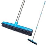 Rubber Broom Carpet Rake with Soft Squeegee Rubber Floor Brush Broom Adjustable Long Handle Pet Hair Removal Broom for Househeld Cleaning Floor Indoor Outdoor Blue Color 49" Length