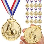 GeeRic 12Pcs Gold Soccer Medal with Neck Ribbons, Soccer Game Medals Prizes Star Gold Prizes for Sports, Competitions, Party, Olympic Style,Soccer