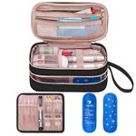 YARWO Insulin Cooler Travel Case with 2 Ice Packs, Double-Layer Diabetic Insulated Organizer, Portable Medication Cooling Bag for Insulin Pen, Glucometer and Diabetes Supplies, Black