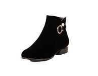 Yawors Womens BC62 Flat Square Heels Zipper Black Nubuck Ankle Boots & Bootie - 7 UK