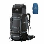 TRAWOC TRAILMASTER 80L Rucksack Bag for Men & Women, Large Water Resistant Trekking Hiking Bag Travel Backpack, Grey, 3 Year Warranty