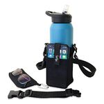 Sprigs Water Bottle & Cellphone Holder Crossbody Sling, Carrier Bag, Pouch Holder Caddie, Adjustable Shoulder Strap and Sunglass Case For Walking, The Gym, & Everyday Use (Black), Black, One Size