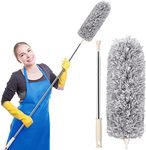 Hilosofy Microfiber Feather Duster Bendable & Extendable Fan Cleaning Duster with 100 inches Expandable Pole Handle Washable Duster for High Ceiling Fans Window Blinds, Furniture(Telescopic Duster B)