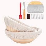 Nuoyunova Sourdough Proofing basket，2 Round 9 Inch Bread Proofing Basket ， Sourdough Starter kit ，Dough Scraper，Bread Lame ， 5 Blades and Case, Brush & 2Covers, Perfect for Bread Basket Gift Set.