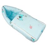 R for Rabbit Snuggy Baby Sleeping Bag & Carry Nest 100% Cotton Holding Bed for New Born Babies, Portable & Travel Friendly 3 in 1 Convertible Bedding Set, Sleeping Mattress Set of 0 to 12 months Infants 75x48 Cm (Sky Blue)