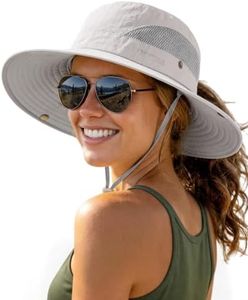 FURTALK Womens Sun Hat with Ponytail Hole Beach Hiking Summer Wide Brim UPF 50+ Outdoor Protection Foldable Bucket Hat Light Grey, One Size