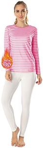 MANCYFIT Thermal Underwear for Women Long Johns Set Fleece Lined Ultra Soft Striped Shirt Light Pink X-Large
