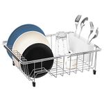 iPEGTOP Dish Drainer with Cutlery Basket, Expandable Dish Drying Rack, Over The Sink in Sink Or On Counter Dish Draining Rack with Removable Utensil Holder, Rust Proof Stainless Steel