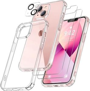 FLLAO 4 en 1 Funda para iPhone 13 con 2 Protector Pantalla y 1 Protector Lente Cámara, [Almohadilla de Aire integrada] Antigolpes Antiarañazos TPU Suave Carcasa