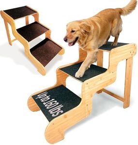 Dog Steps for Bed,Extra Wide Dog Stairs for Large Dogs,3-Step Bamboo Pet Ramp Assist Large Senior/Older Dogs or Pet(Up to 160 Pounds) Get to Couch Or High Bed (H:24 inch)