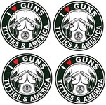 Set of 4 pcs Hard Hat Stickers Love Guns and Titties American USA Hardhat Decals Oilfield Laborer Electrician OSHA Union