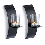 Sziqiqi 2Pcs New Home Candlestick Holders Handmade Iron Hanging Wall Sconce Candle Holder Shelf Furnishing Articles Decoration, Black