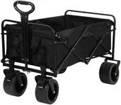 MMQ Heavy-Duty Folding 550 Lbs Collapsible Wagon with Big Wheels - Robust Construction, Spacious Interior, Adjustable Rolling Carts, Outdoor Folding Camping Wagons, Portable Utility Cart (Black)