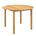 Tangkula Round Outdoor Dining Table, Acacia Wood Dining Table, 4-Person Large Dining Table, Farmhouse Patio Bistro Table, Indoor Outdoor Dining Furniture for Yard Deck Lawn Dining Room