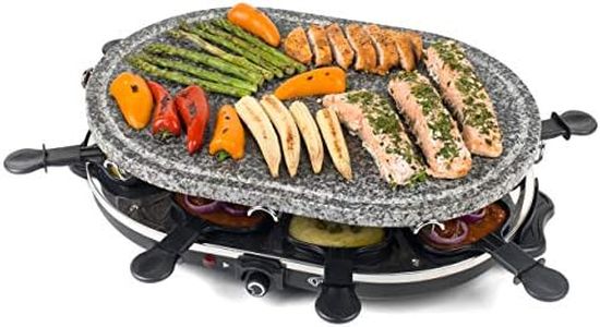 Giles & Posner EK1872G Electric Stone Raclette Grill - Indoor Tabletop 8 Person Raclette, Removable Stone Grill Hot Plate, Non-Stick Grill Pans, Spatulas Included, Adjustable Temperature Dial, 1200 W