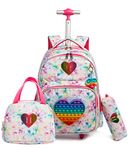 HTgroce Rolling Backpack for Girls Backpack 16 inch Set 3 in 1 with Lunch Bag and Pencil Case Bag Gift for Kids Girls Backpack Trolley Bag.