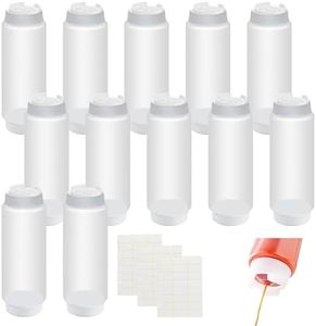 LECEHIVO 12 Pcs 32 oz Condiment Squeeze Bottles with Labels,Inverted Clear Refillable Bottles Plastic Sauce Dispenser for Restaurant Kitchen Ketchup, Dressing, and Sauces