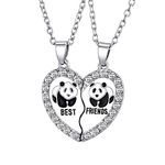 HooAMI 2PCS/Set best friends Vintage White Rhinestone Animal Split Puzzle Heart Pendant Necklace 52cm