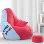 Biggie Bean Bag with Beans Filled 5XL Bean Bag with Free Cushion and Footrest - Official : ColorfulCush Combo (Matching Color : Printed, Girl Boss - Pink Sea-Blue)