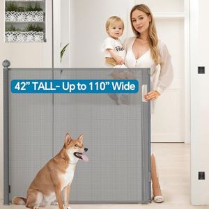 Bulubaky Extra Tall Safety Retractable Baby Gate Adjustable Wide Retractable Dog Gate Mesh Baby Gate Child Gate for Doorway, Hallway, Stair Gates for Kids or Pets (Grey, 42" Tall x 110" Wide)