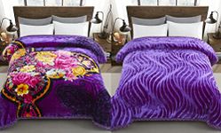 Marina Decoration Reversible 11 LB Oversized Heavy Woven Fluffy Plush Soft Warm Korean Style Mink 2 Ply Rich Printed Flannel Fleece Throw Raschel Blanket Embossed Solid, 86 x 94 Inch Butterfly Floral