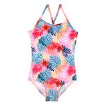 HONISEN Big Girls One Pieces Swimsuit Quick Dry Swimwear Beach Bathing Suits Plant 7T