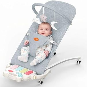 Gryvoth Portable Baby Bouncer Seat 0-18 Months,Detachable Piano & Hanging Toys,3-Level Recline (Rock/Fix),Foldable with Quiet Wheels,Baby Shower