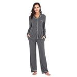 OCCIENTEC Pajama Set for Women Super Soft Long Sleeve Sleepwear Women’s Button Down Nightwear Loungewear PJ Set(Gray, X-Large)