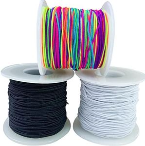 Stretchy Bracelet String Elastic 0.8mm, QBJAYTY Elastic String Thread Cord for Bracelet Jewelry Making, 3-Color Stretch Beading Thread for Pony Letter Kandi Clay Beads, Black White Rainbow String