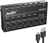 Moukey Ultra Low-Noise 6-Channel Line Mixer for Sub-Mixing, DC 5V 6-Stereo Mini Audio Mixer, Ideal for Small Clubs or Bars, Guitars, Bass, Keyboards or Stage Mixer-MAMX2