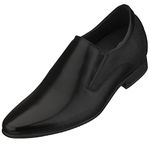 CALTO Men's Invisible Height Increasing Elevator Shoes - Black Leather Slip-on Formal Dress Loafers- 3 Inches Taller - Y5530 - Size 7 UK