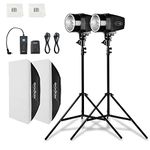 Godox Professional Studio Strobe Flash Lights Kit for Photography, Softbox Lighting Kit, 2x180W 5600K Monolights with Trigger, Softbox, Light Stands