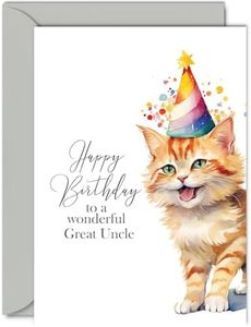 Birthday Cards for Great Uncle - Party Hat Cat Kitten - Happy Birthday Card for Great Uncle from Great Nephew Niece, A5 Bday Gifts Greeting Cards for Men Him