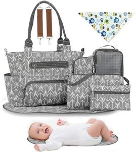 Moclever 8PCS Diaper Bag Tote Set, Baby Essentials Baby Bag Multifunctional Diaper Changing Bags with Bottle Bag Mesh Bag, Darkgrey, 15.4in*12.2