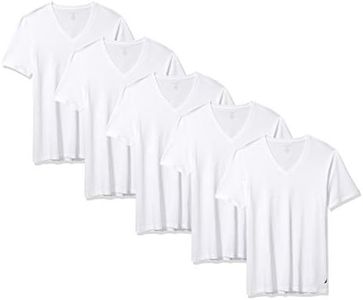 Nautica Men's Cotton V-Neck T-Shirt-Multipack, White- 5 Pack, X-Large