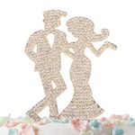 Couple Mr and Mrs Cake Topper Rhinestone Crystal Metal Love Wedding Cake Topper Funny Bride and Groom Cake Topper Gold