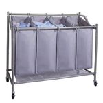 Ollieroo Laundry Sorter Cart 4-Bag Classics Rolling Laundry Hamper, Sturdy Frame with 60KG Weight Capacity, Gray